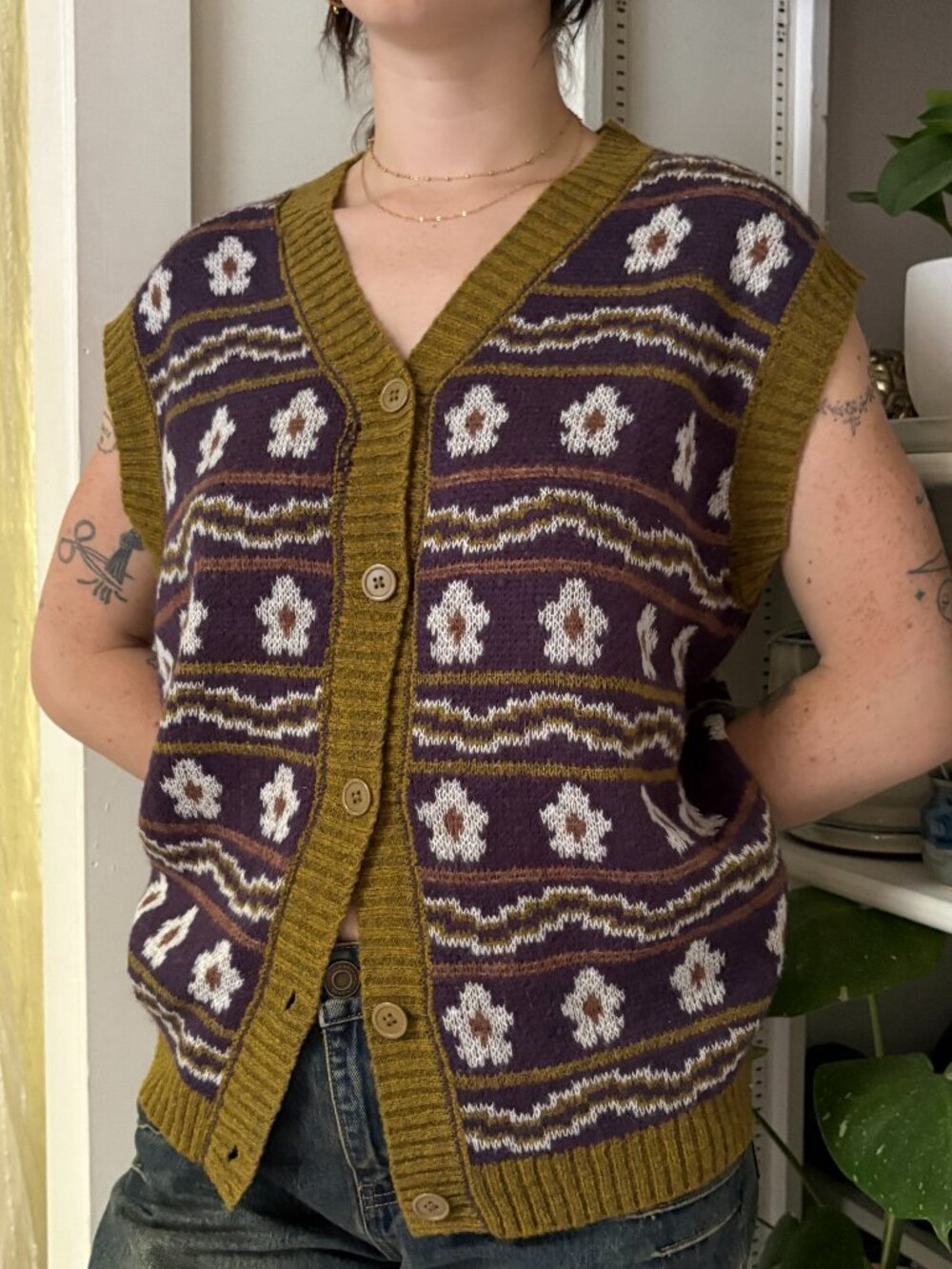 Daisy Street Patterned Sweater Vest - M